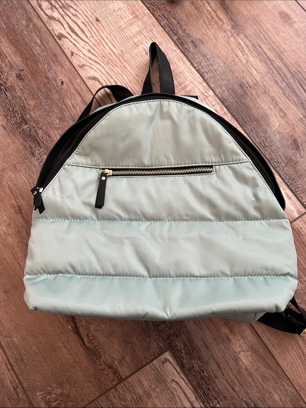 Sea Foam Green Quilted Padded Madden Girl Backpack with Black Trim